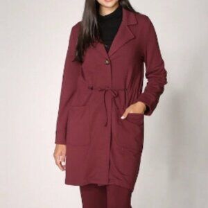 New Terrera Burgundy Wine Drawstring Fleece Sweatshirt Jacket Size Large bin 3E